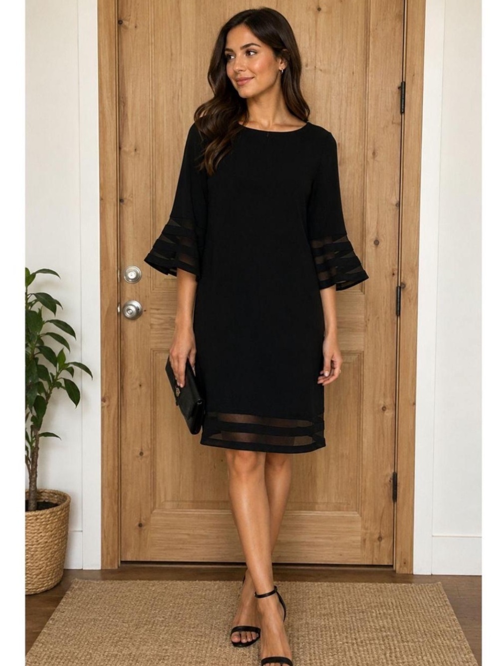 EUC Calvin Klein Scuba Blend Midi Ruffle Dress Black size 14